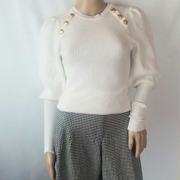 Zara puff shoulder gold button knit sweater - Picture 4 of 9